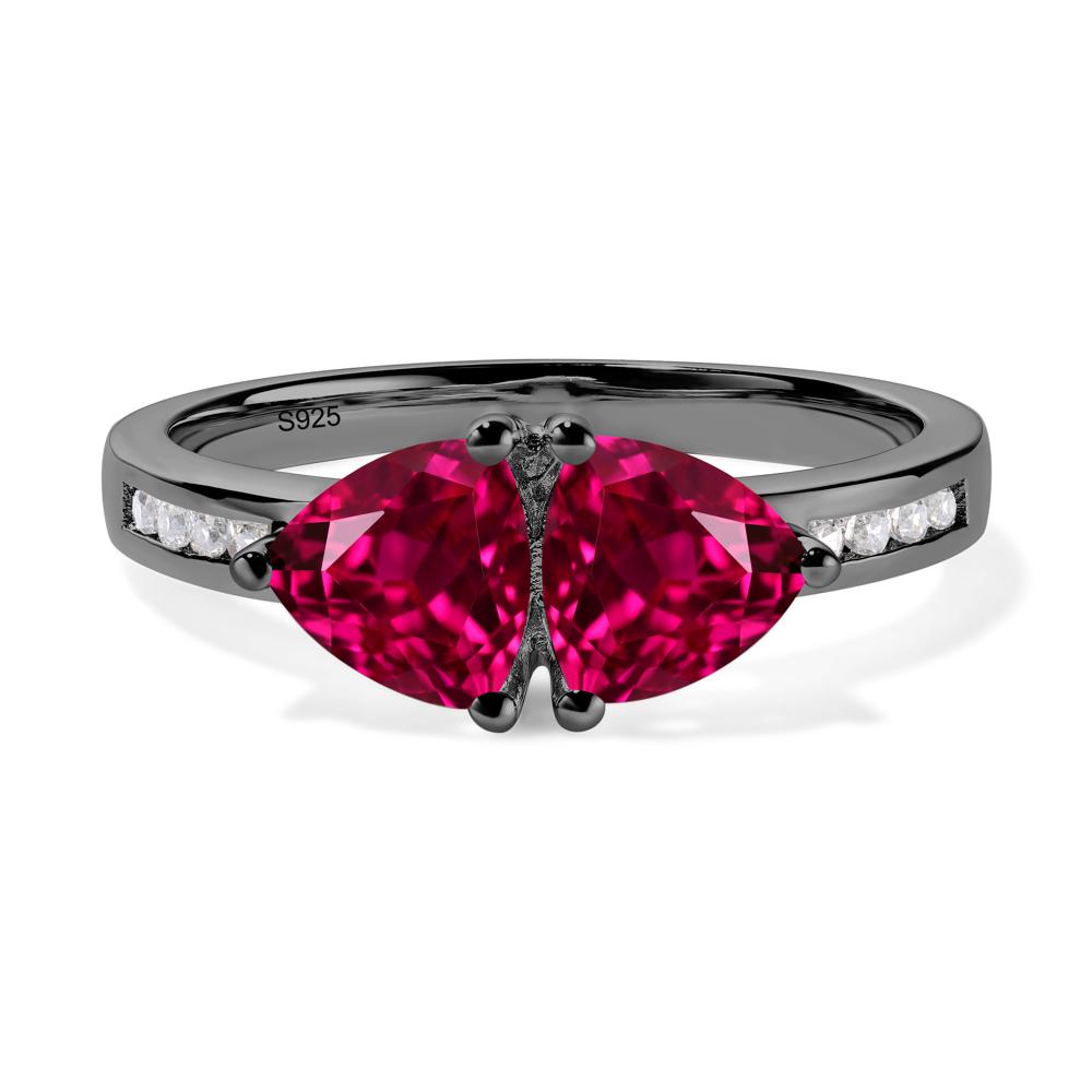 Trillion Cut Two Stone Ruby Ring - LUO Jewelry #metal_black finish sterling silver