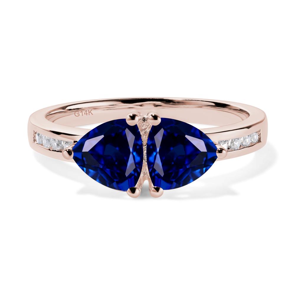 Trillion Cut Two Stone Lab Created Sapphire Ring - LUO Jewelry #metal_14k rose gold