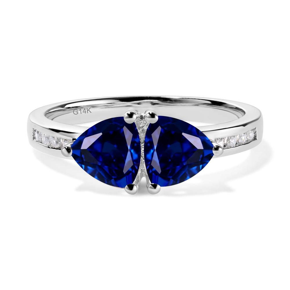 Trillion Cut Two Stone Lab Created Sapphire Ring - LUO Jewelry #metal_14k white gold