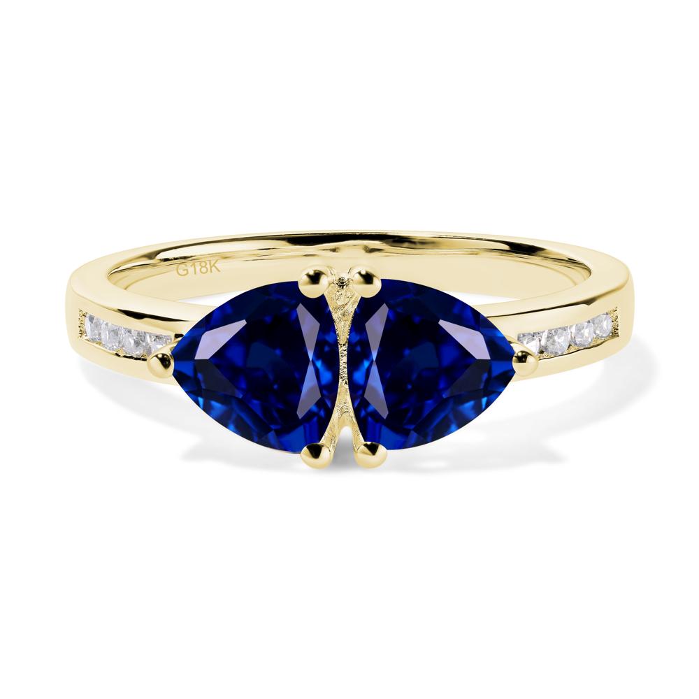 Trillion Cut Two Stone Lab Created Sapphire Ring - LUO Jewelry #metal_18k yellow gold
