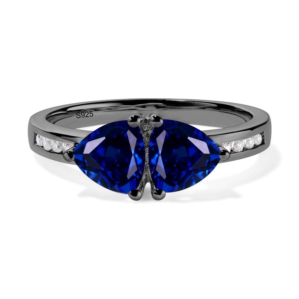 Trillion Cut Two Stone Lab Created Sapphire Ring - LUO Jewelry #metal_black finish sterling silver