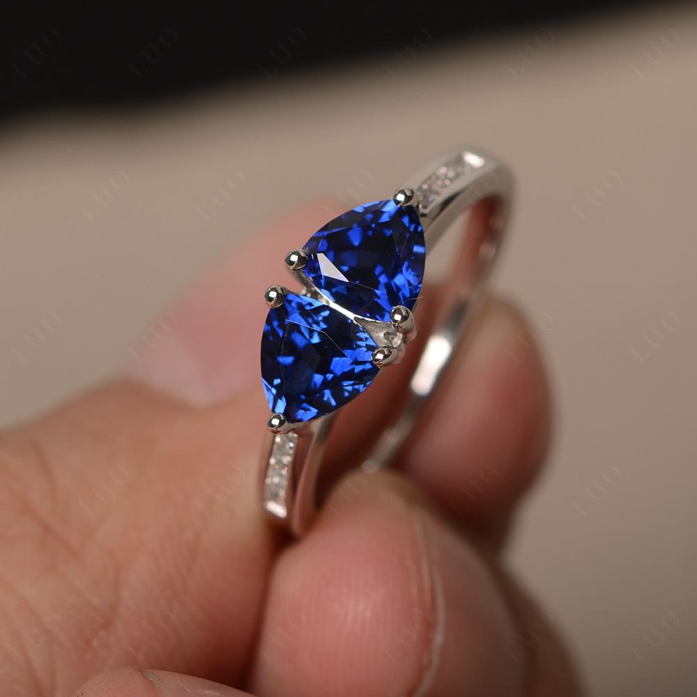 Trillion Cut Two Stone Lab Created Sapphire Ring - LUO Jewelry