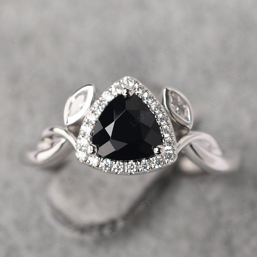 Black Spinel Wedding Ring Trillion Cut Art Deco - LUO Jewelry