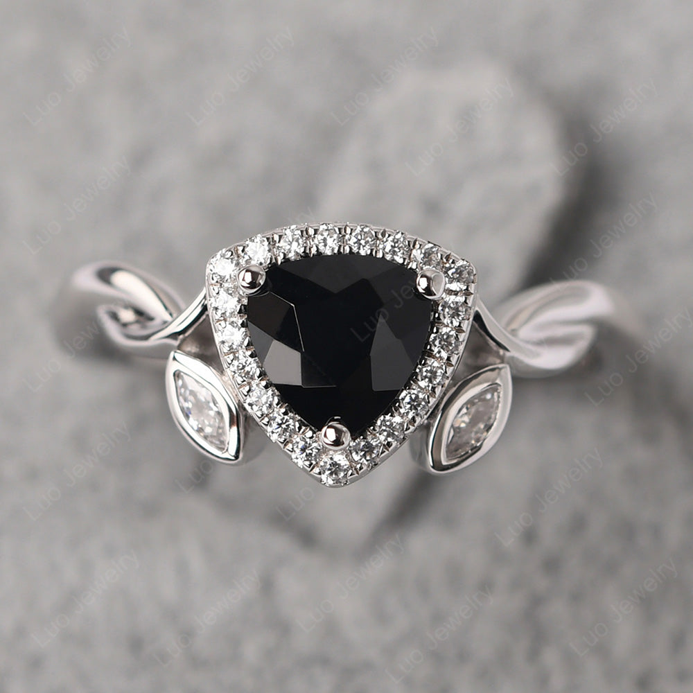 Black Spinel Wedding Ring Trillion Cut Art Deco - LUO Jewelry