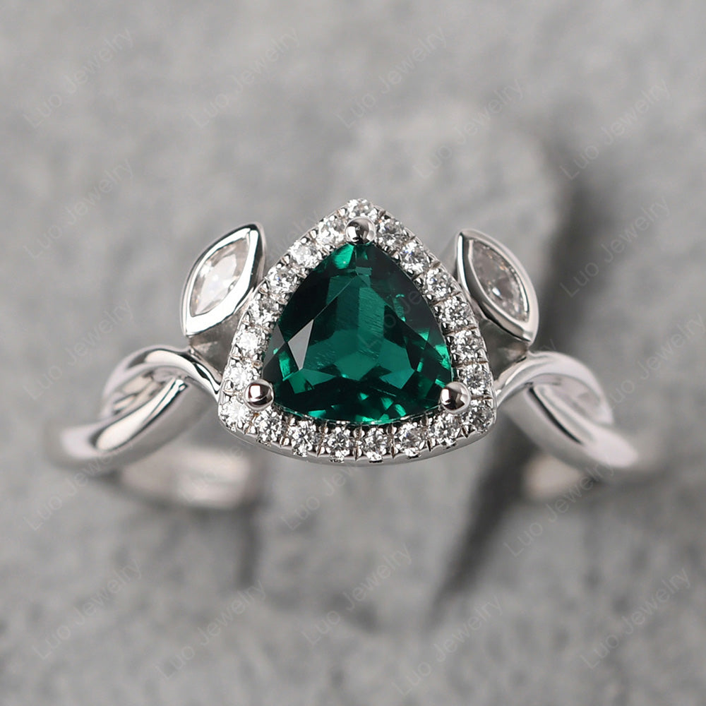 Emerald Wedding Ring Trillion Cut Art Deco - LUO Jewelry