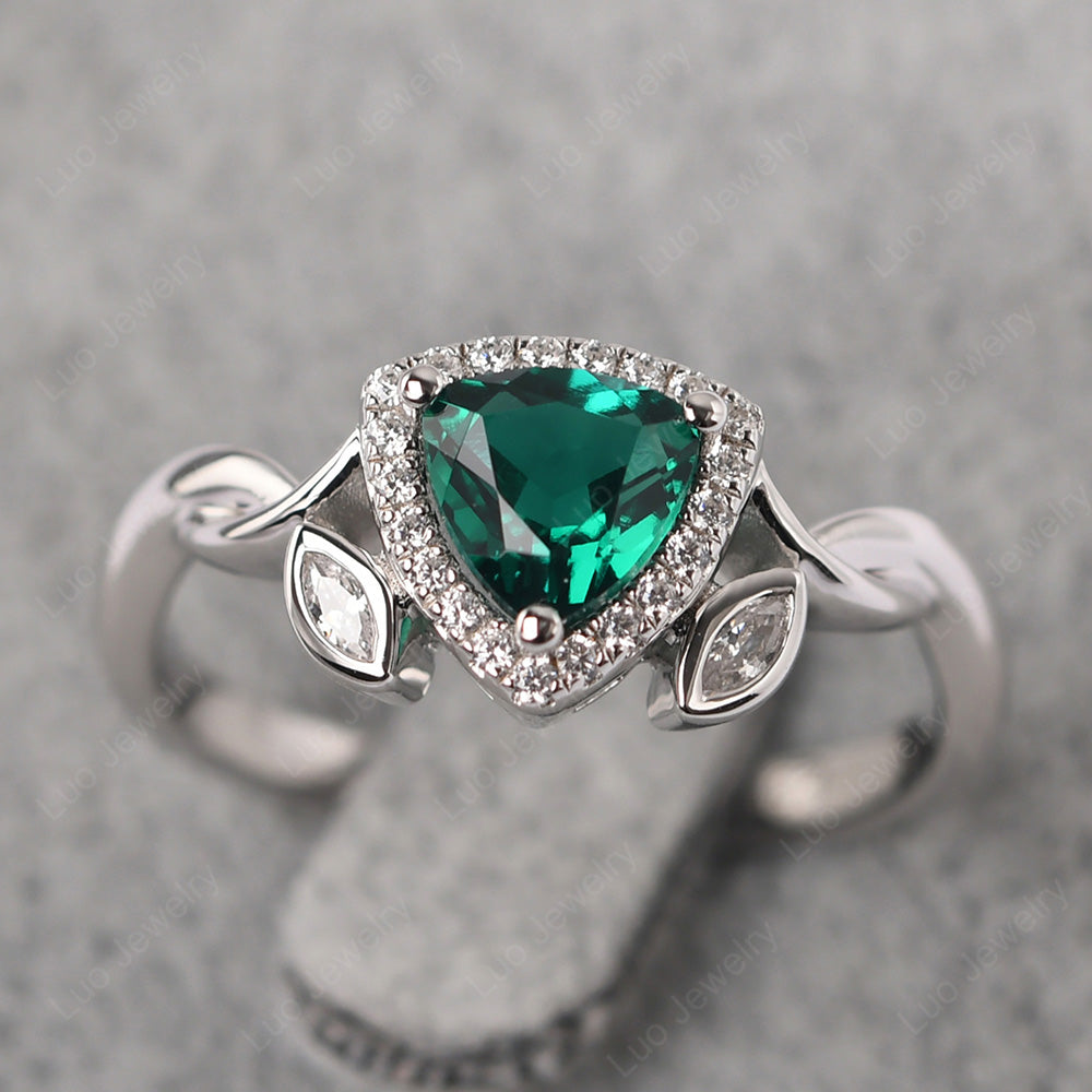 Emerald Wedding Ring Trillion Cut Art Deco - LUO Jewelry