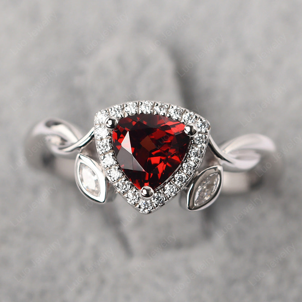 Garnet Wedding Ring Trillion Cut Art Deco - LUO Jewelry