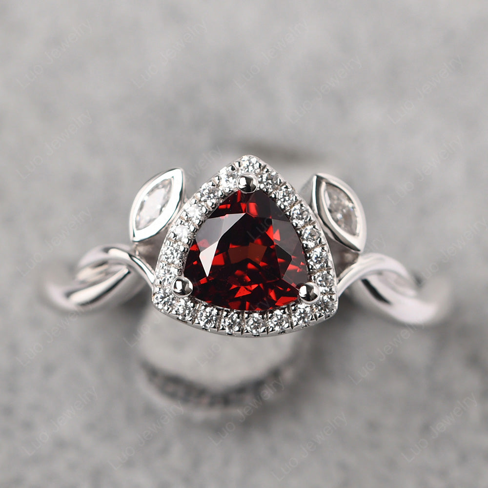 Garnet Wedding Ring Trillion Cut Art Deco - LUO Jewelry