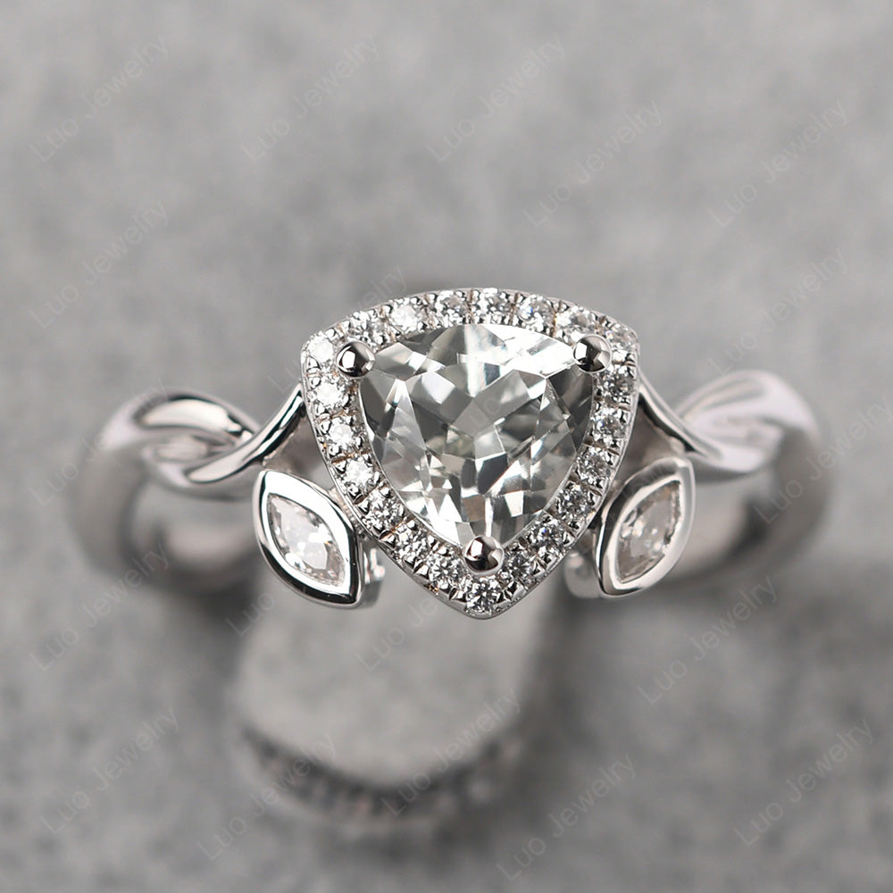 Green Amethyst Wedding Ring Trillion Cut Art Deco - LUO Jewelry