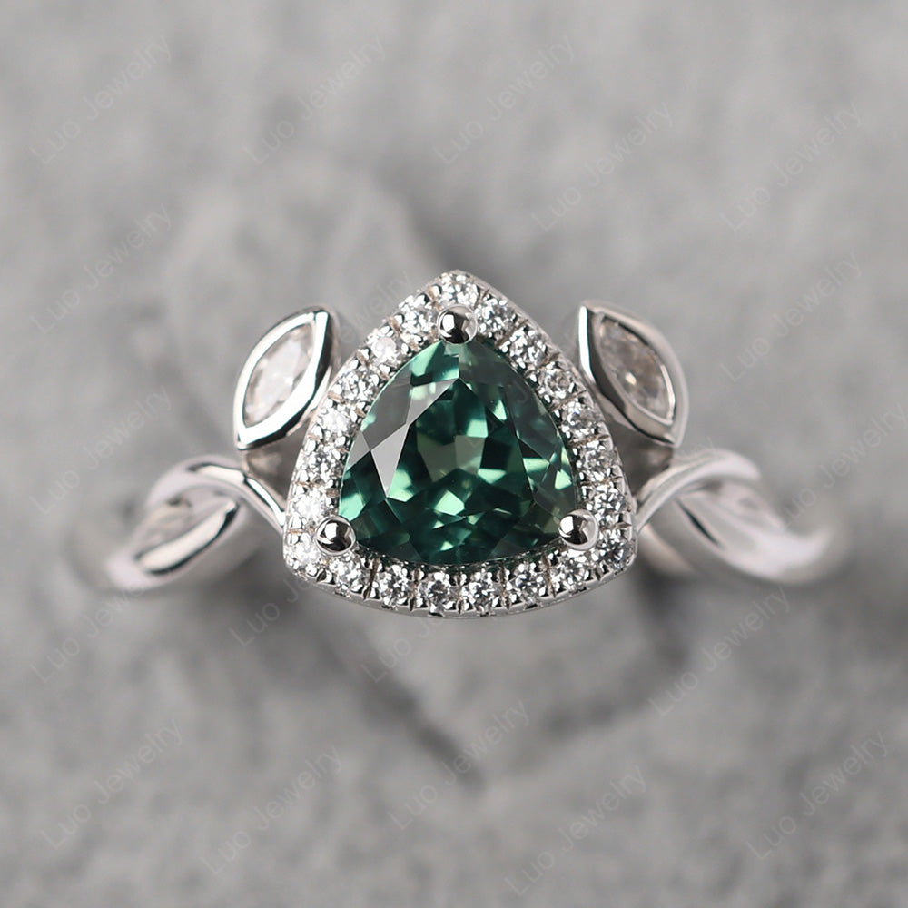 Green Sapphire Wedding Ring Trillion Cut Art Deco - LUO Jewelry