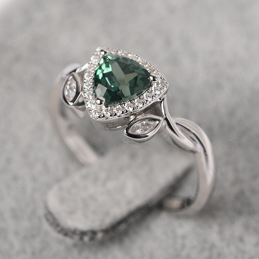 Green Sapphire Wedding Ring Trillion Cut Art Deco - LUO Jewelry