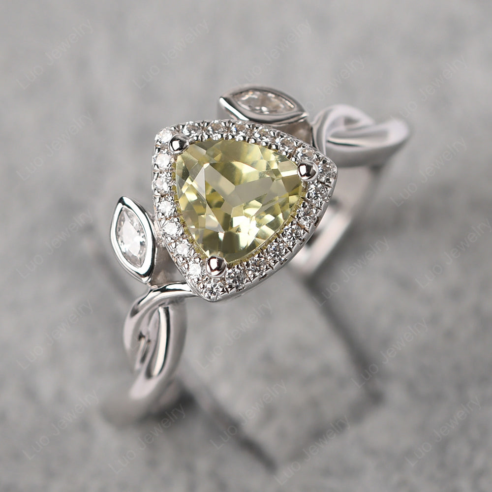 Lemon Quartz Wedding Ring Trillion Cut Art Deco - LUO Jewelry