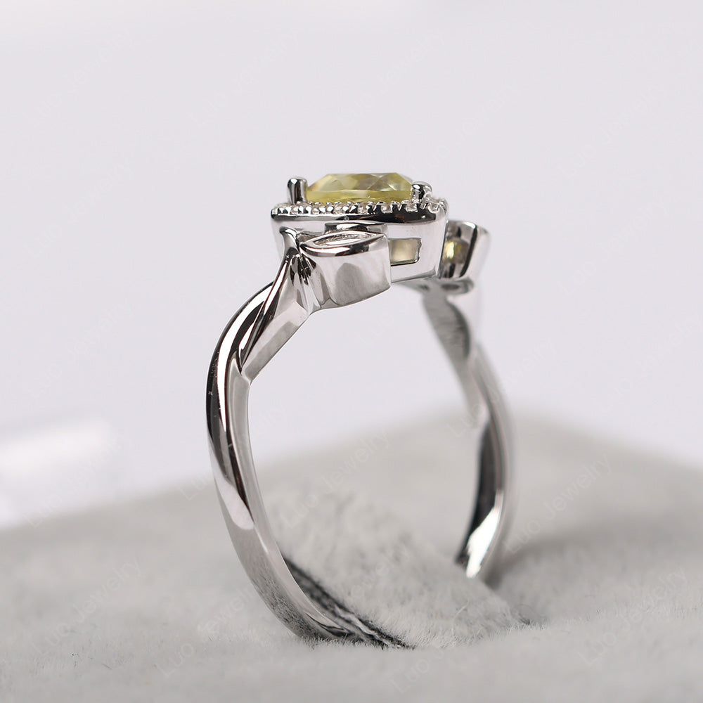 Lemon Quartz Wedding Ring Trillion Cut Art Deco - LUO Jewelry