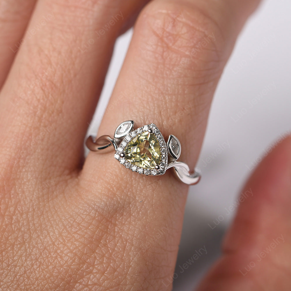 Lemon Quartz Wedding Ring Trillion Cut Art Deco - LUO Jewelry