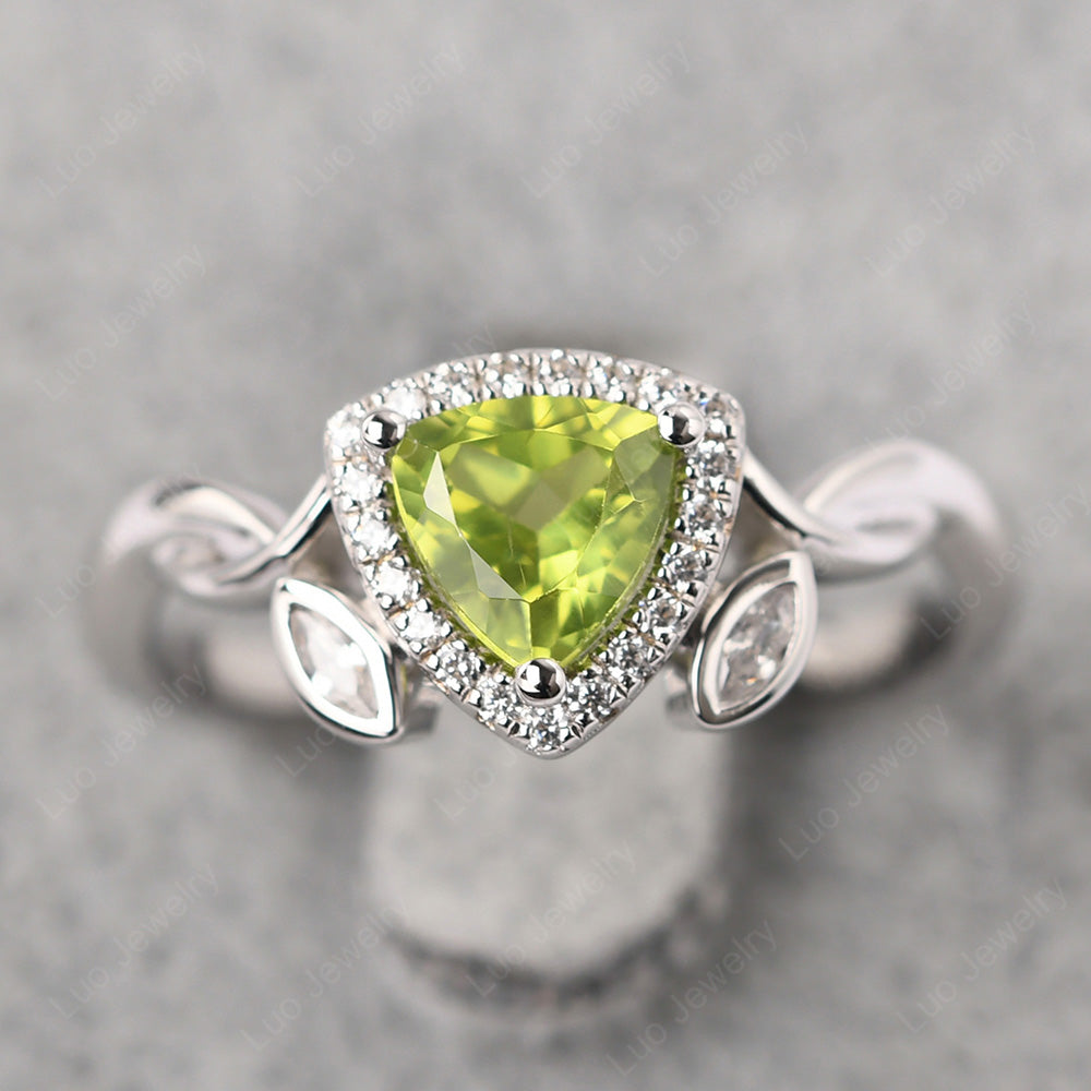 Peridot Wedding Ring Trillion Cut Art Deco - LUO Jewelry