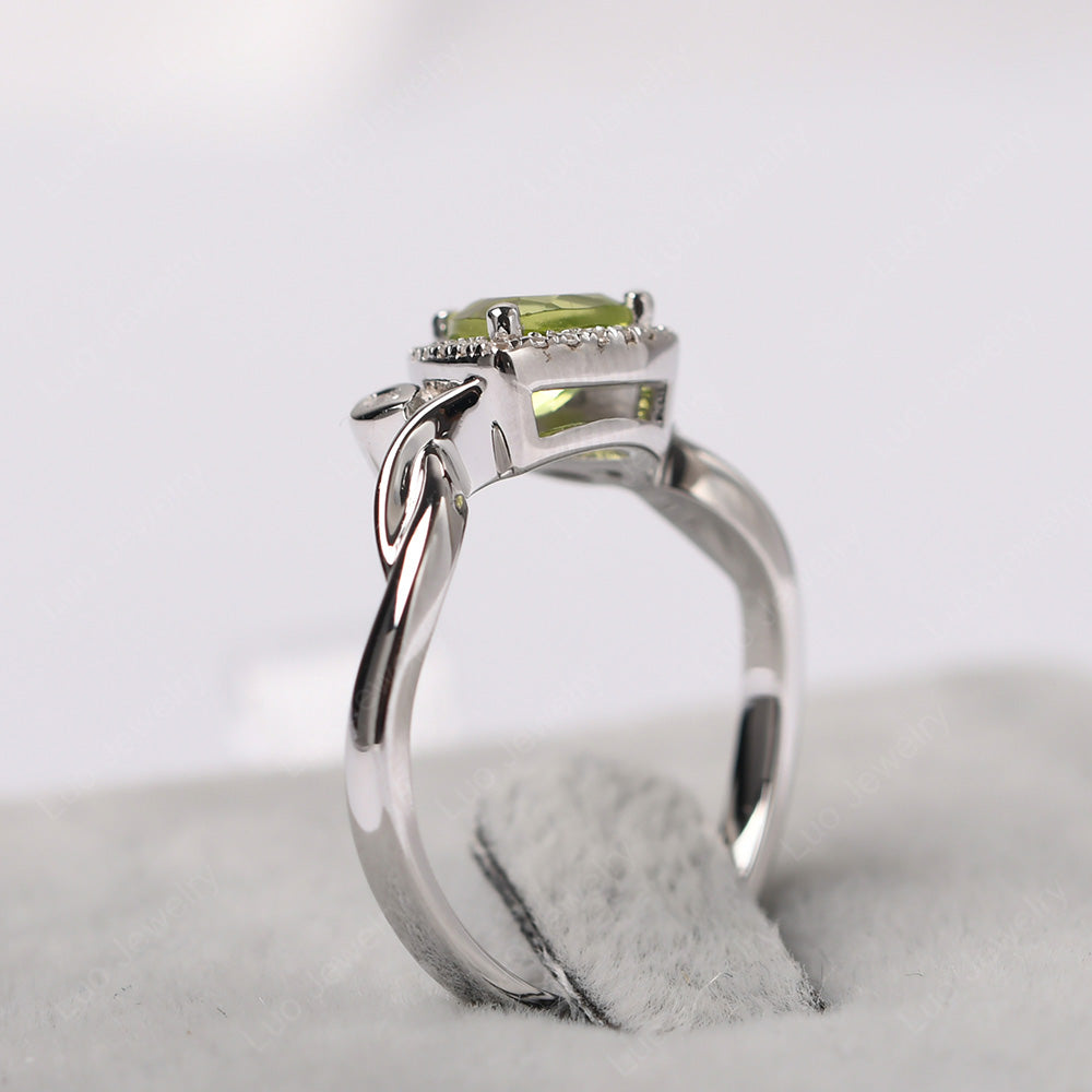 Peridot Wedding Ring Trillion Cut Art Deco - LUO Jewelry