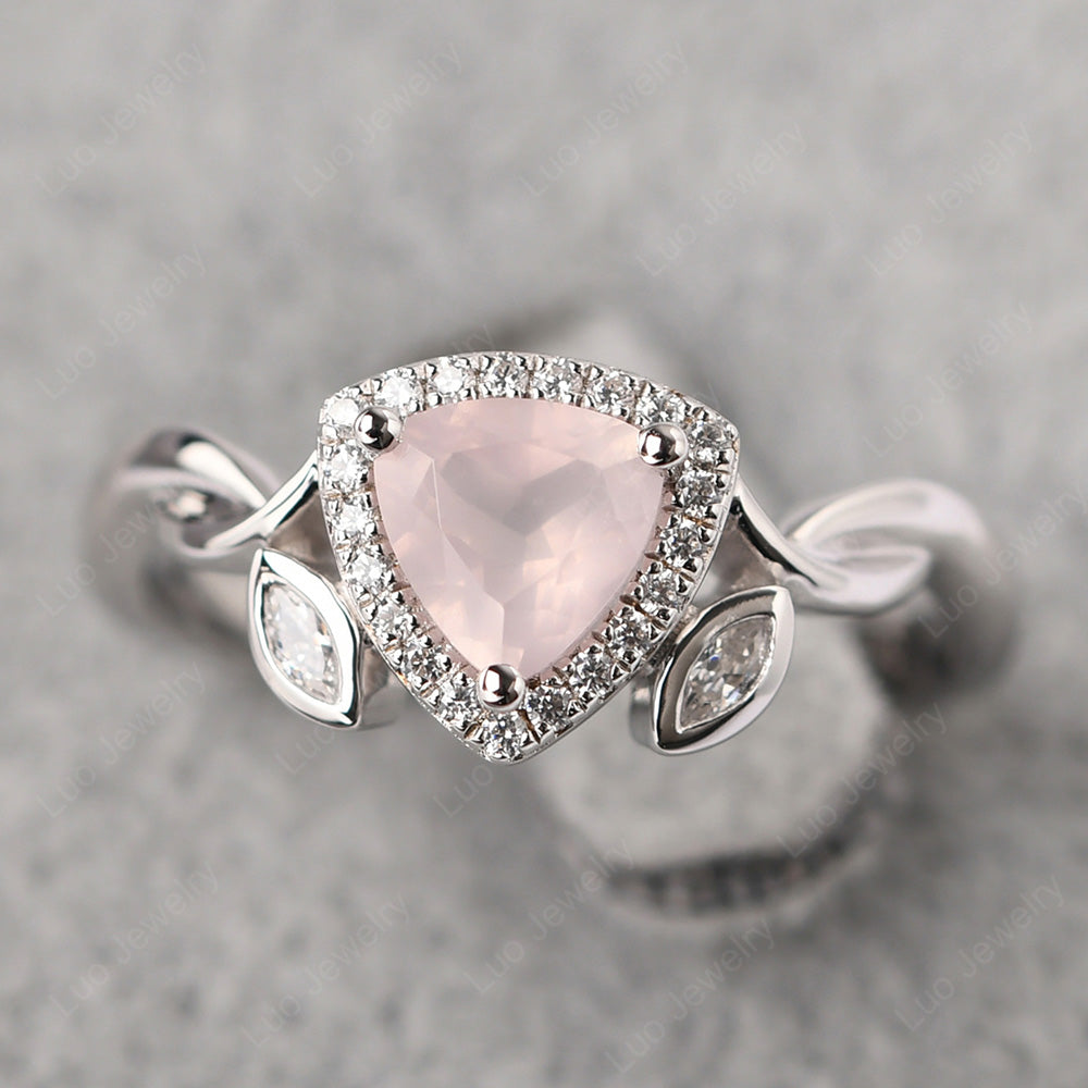 Rose Quartz Wedding Ring Trillion Cut Art Deco - LUO Jewelry