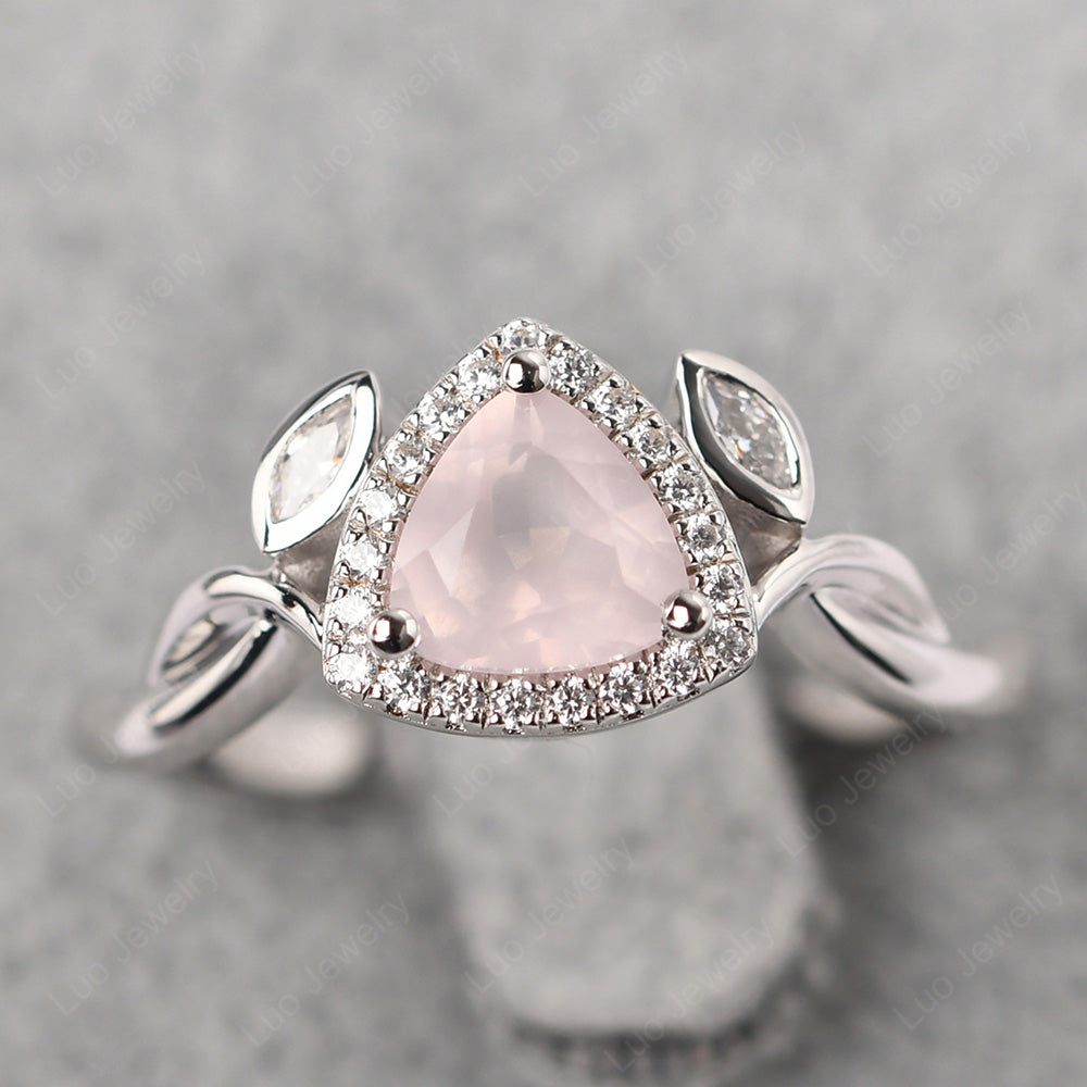 Rose Quartz Wedding Ring Trillion Cut Art Deco - LUO Jewelry