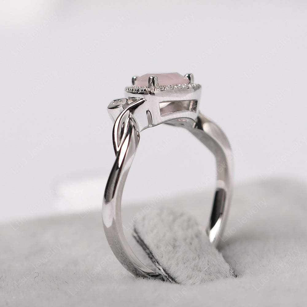 Rose Quartz Wedding Ring Trillion Cut Art Deco - LUO Jewelry