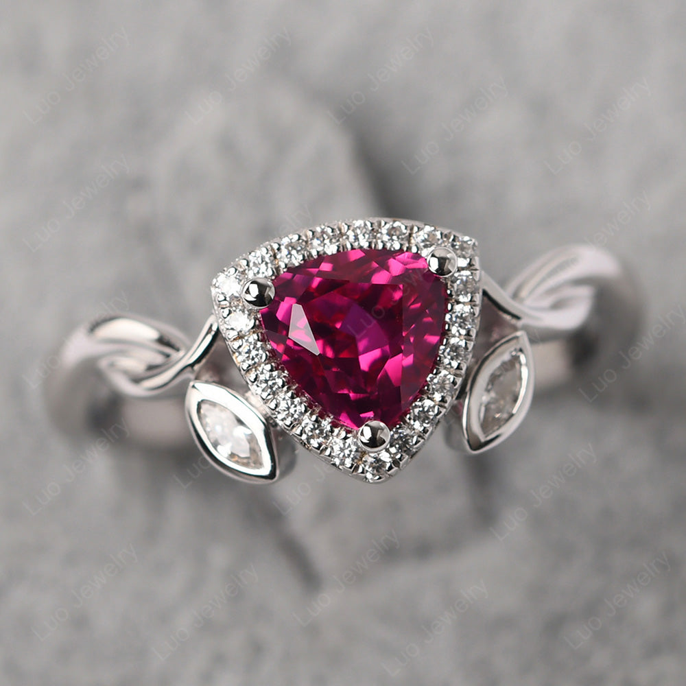 Ruby Wedding Ring Trillion Cut Art Deco - LUO Jewelry