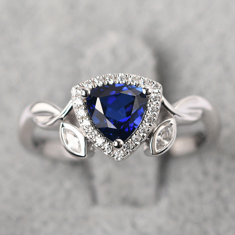 Lab Sapphire Wedding Ring Trillion Cut Art Deco - LUO Jewelry