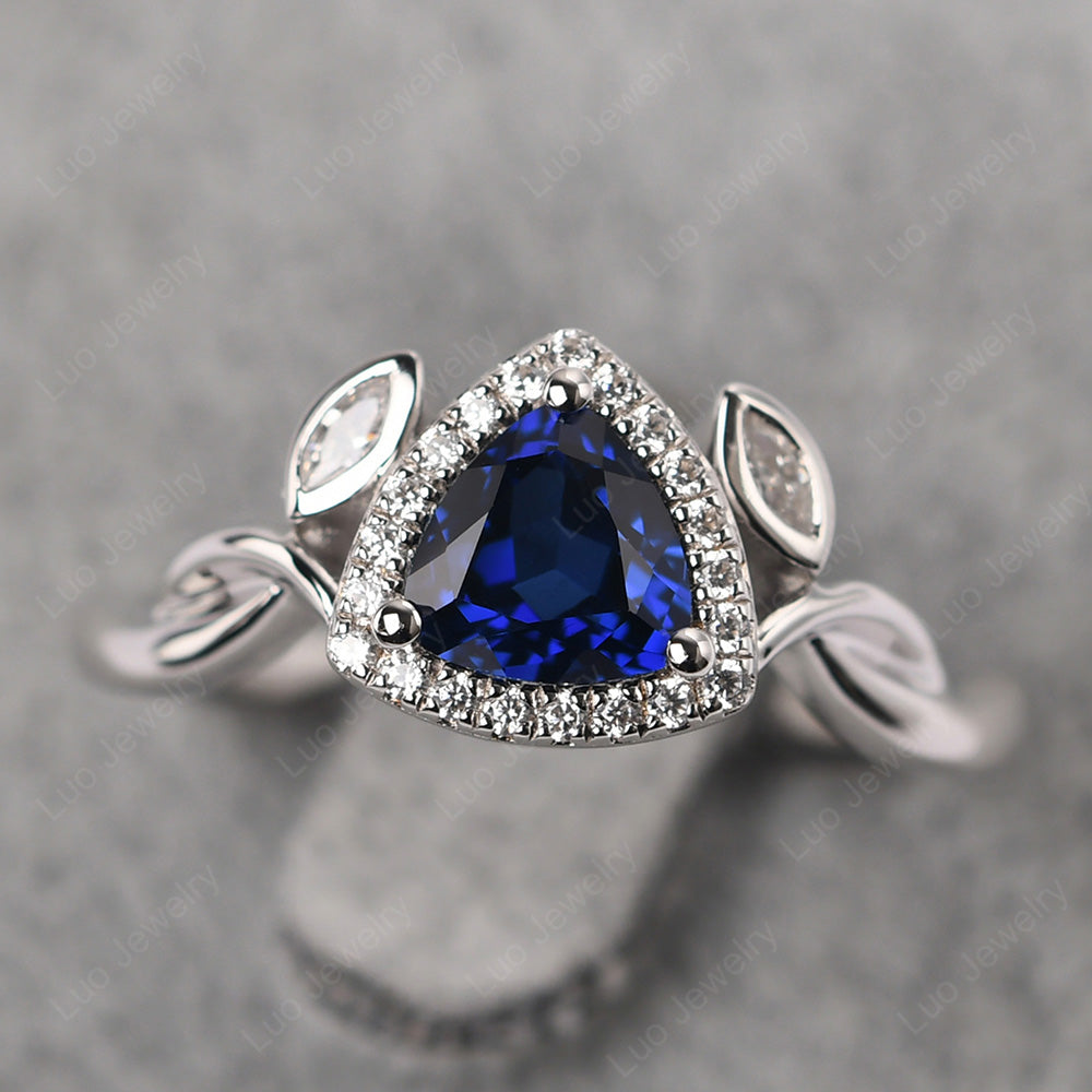 Lab Sapphire Wedding Ring Trillion Cut Art Deco - LUO Jewelry