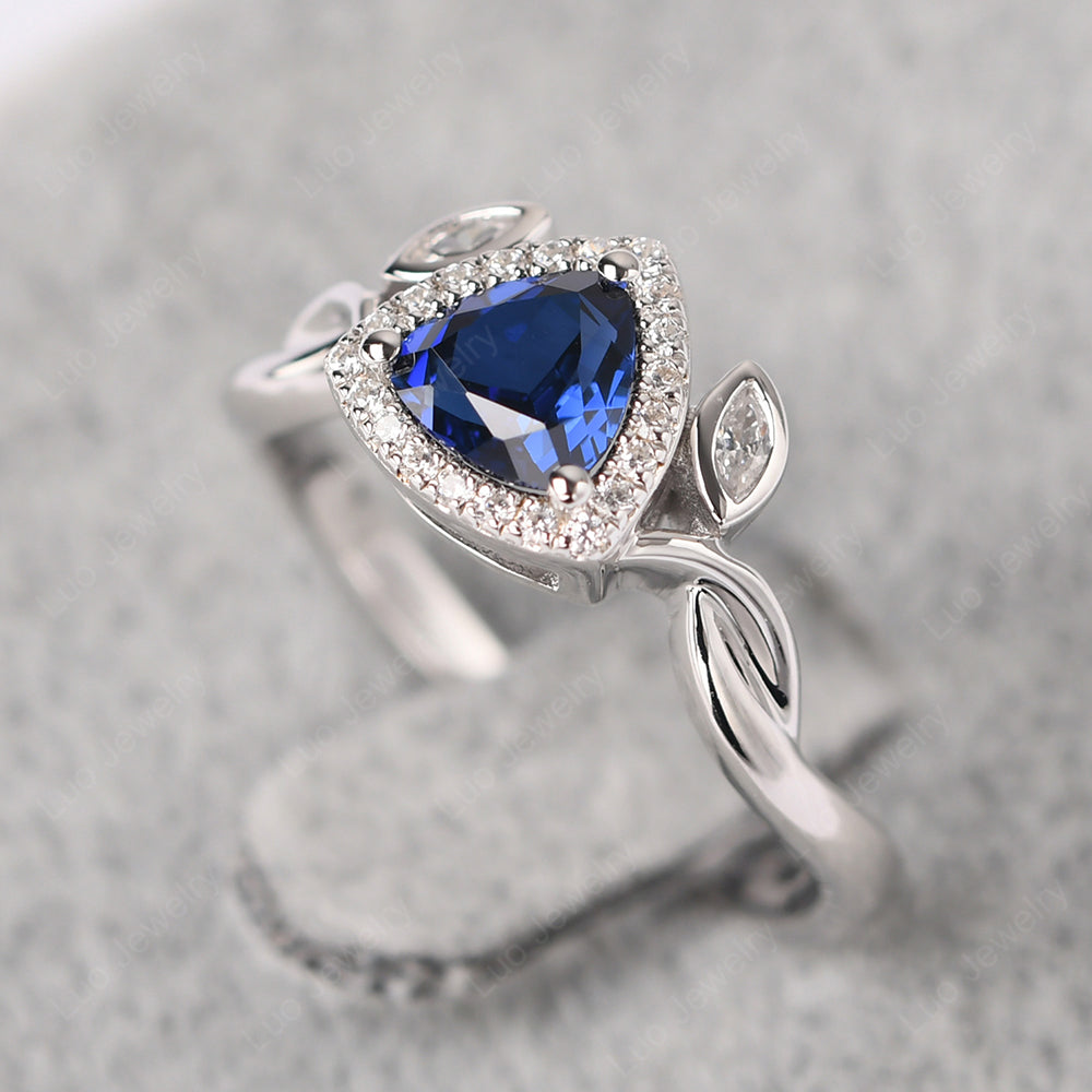 Lab Sapphire Wedding Ring Trillion Cut Art Deco - LUO Jewelry