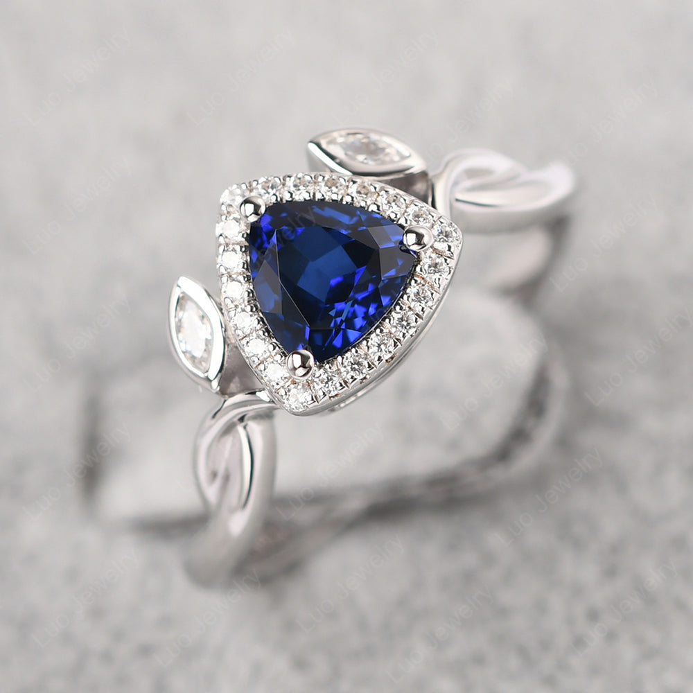 Lab Sapphire Wedding Ring Trillion Cut Art Deco - LUO Jewelry