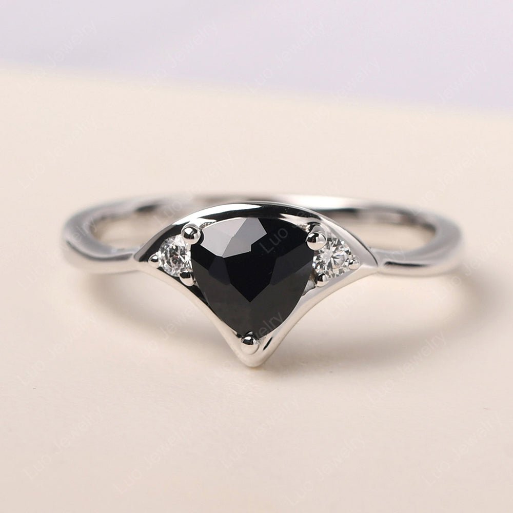 Black Spinel Ring Triangle Engagement Ring - LUO Jewelry