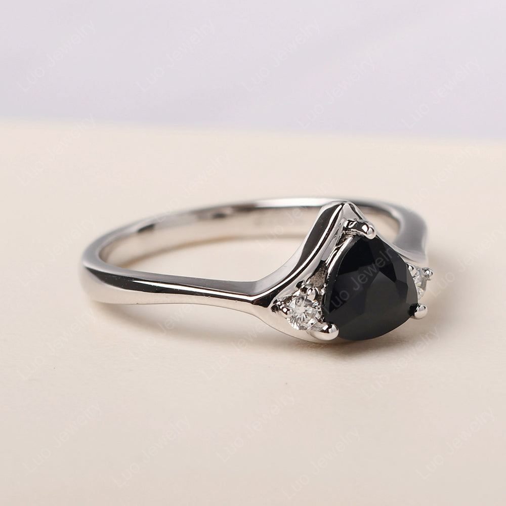 Black Spinel Ring Triangle Engagement Ring - LUO Jewelry