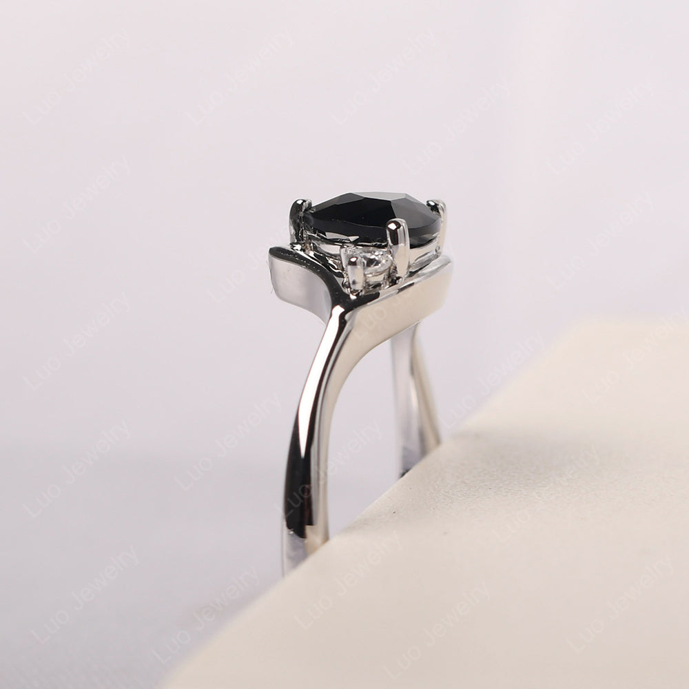 Black Spinel Ring Triangle Engagement Ring - LUO Jewelry