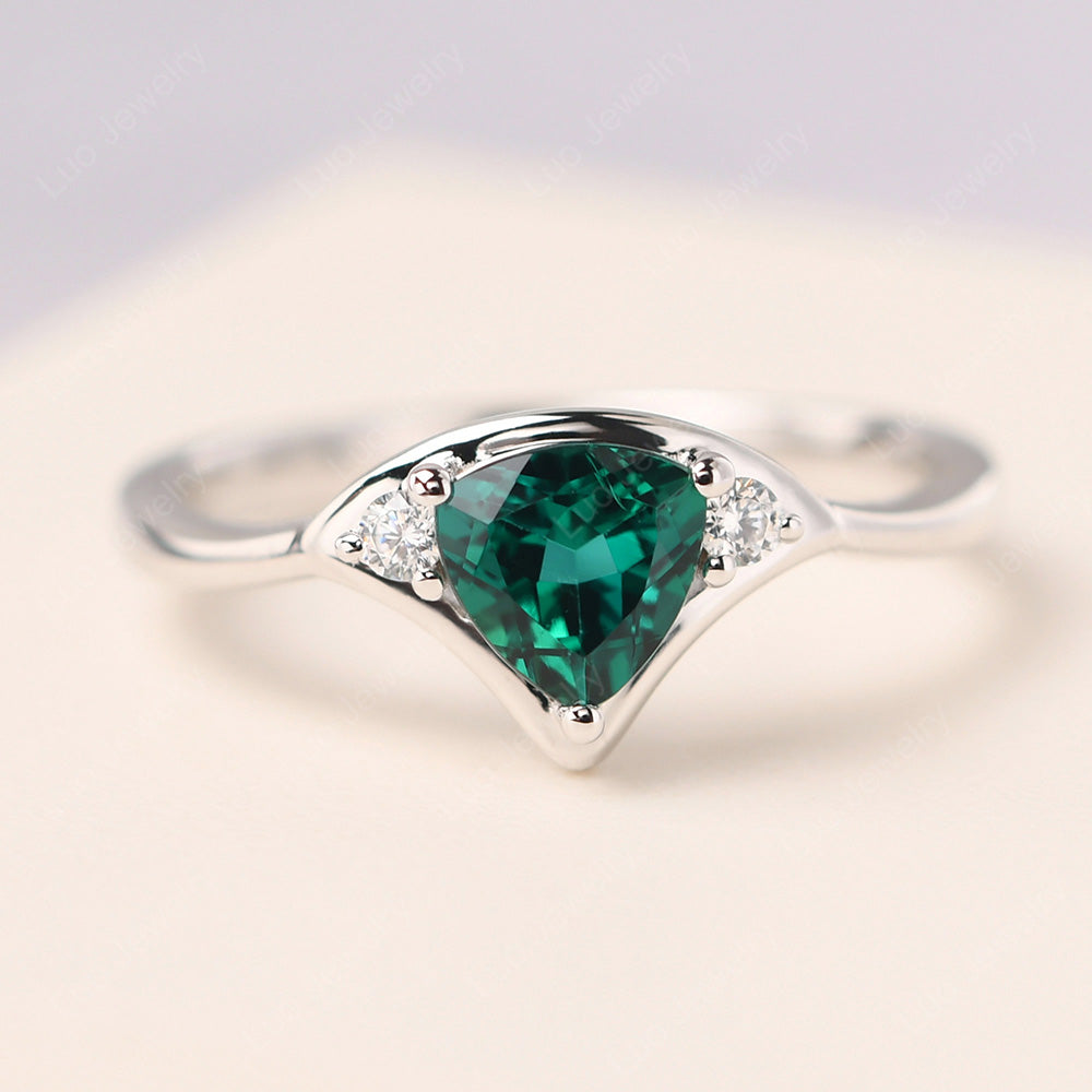 Emerald Ring Triangle Engagement Ring - LUO Jewelry