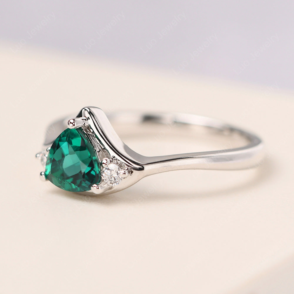 Emerald Ring Triangle Engagement Ring - LUO Jewelry