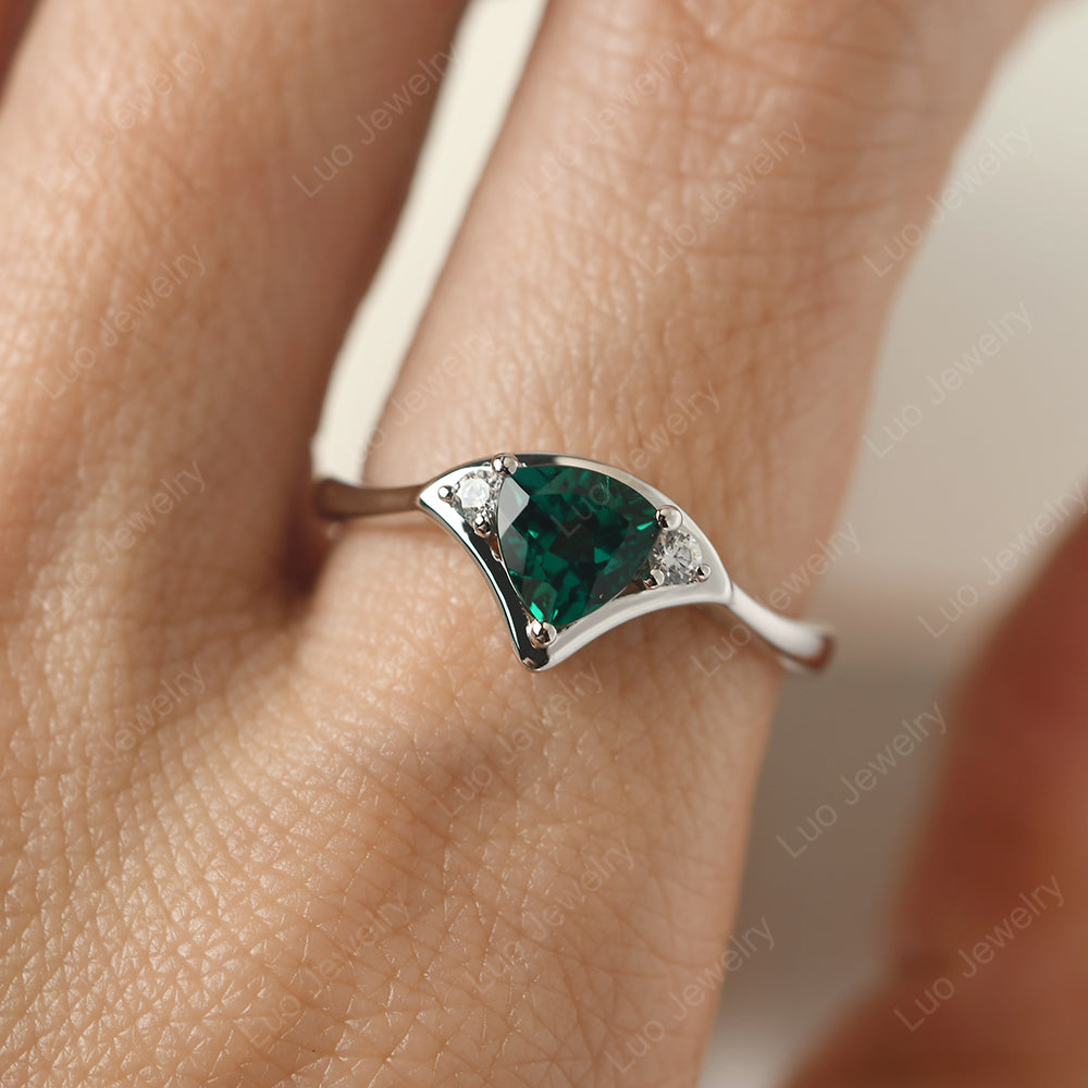 Emerald Ring Triangle Engagement Ring - LUO Jewelry