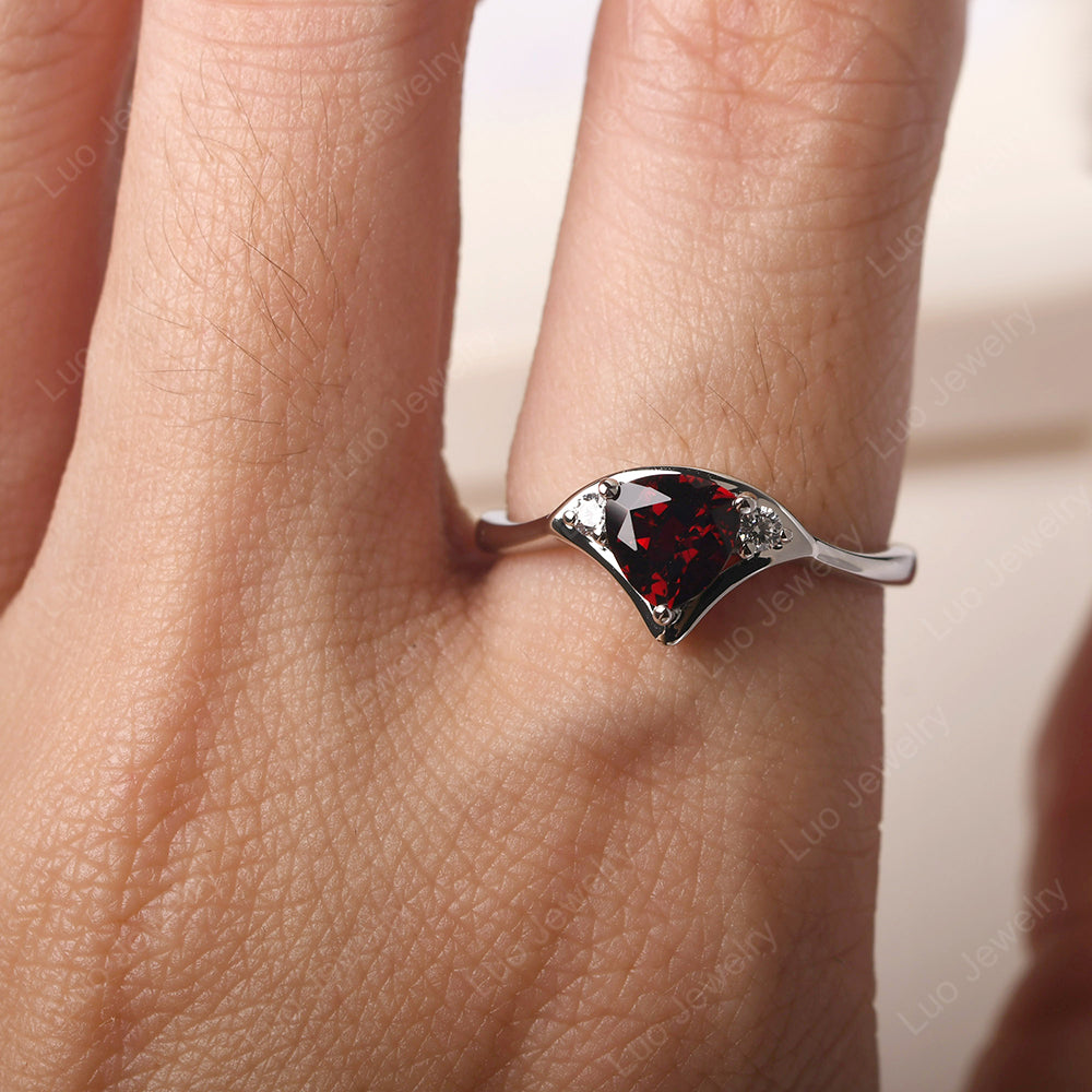 Garnet Ring Triangle Engagement Ring - LUO Jewelry