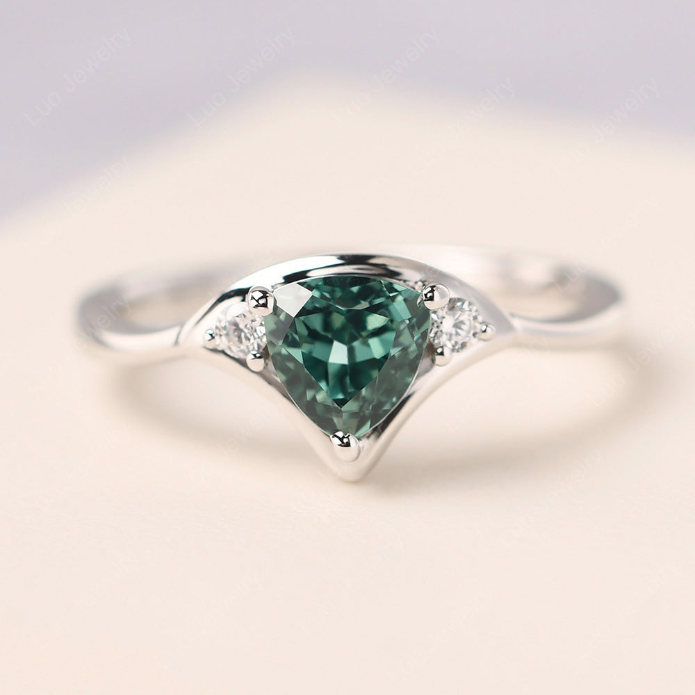 Green Sapphire Ring Triangle Engagement Ring - LUO Jewelry