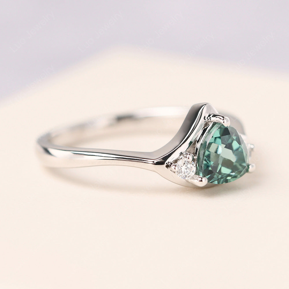 Green Sapphire Ring Triangle Engagement Ring - LUO Jewelry