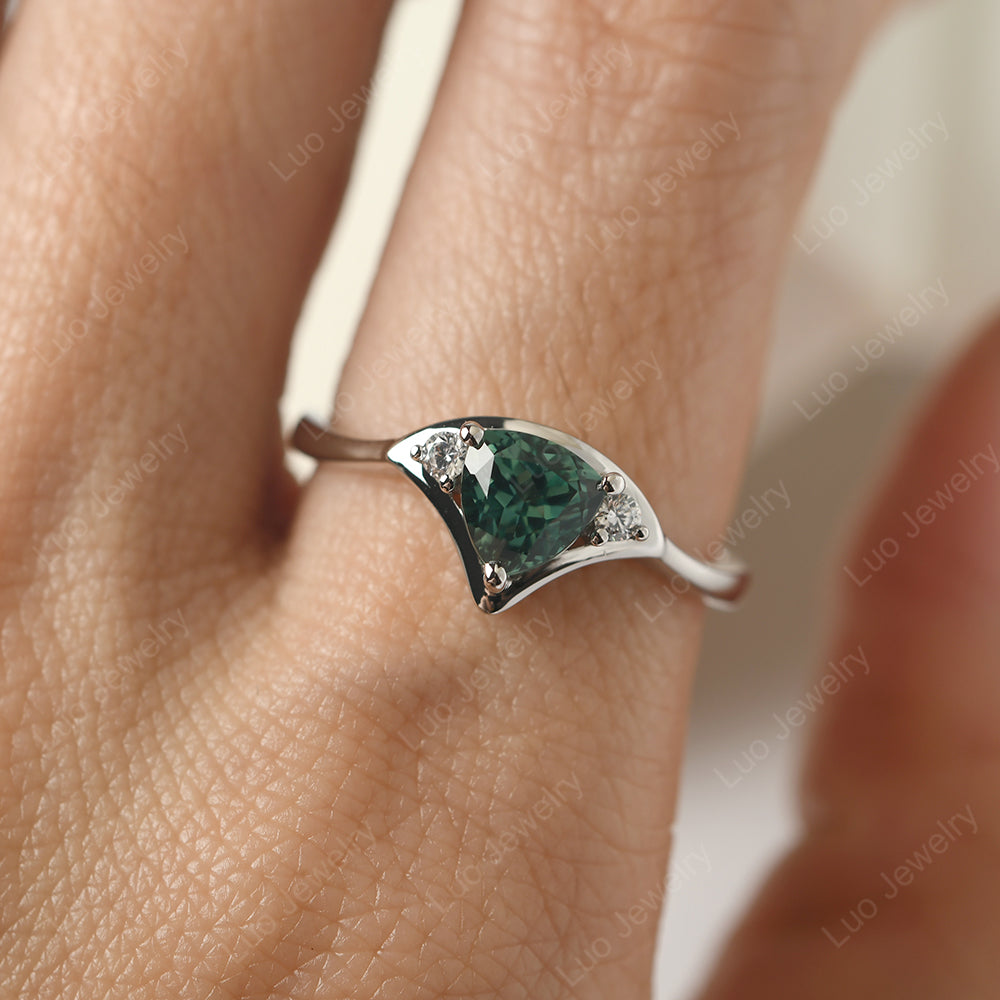 Green Sapphire Ring Triangle Engagement Ring - LUO Jewelry