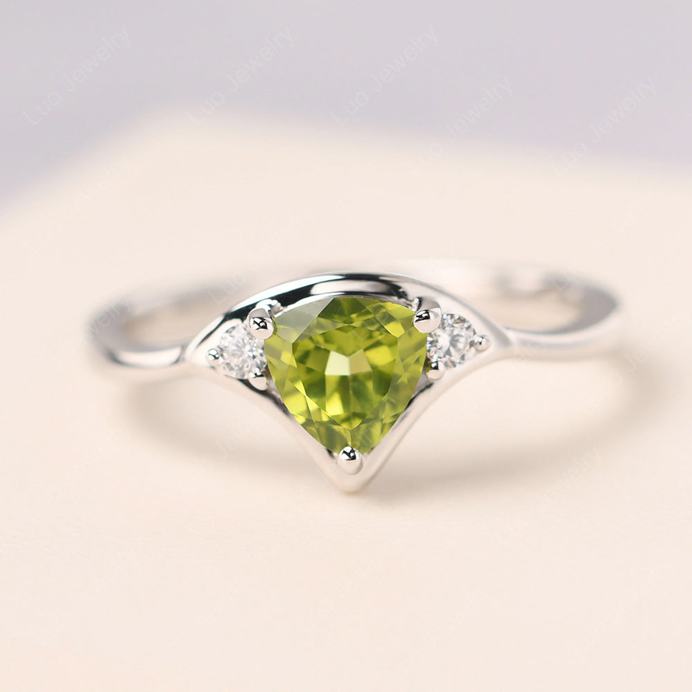 Peridot Ring Triangle Engagement Ring - LUO Jewelry