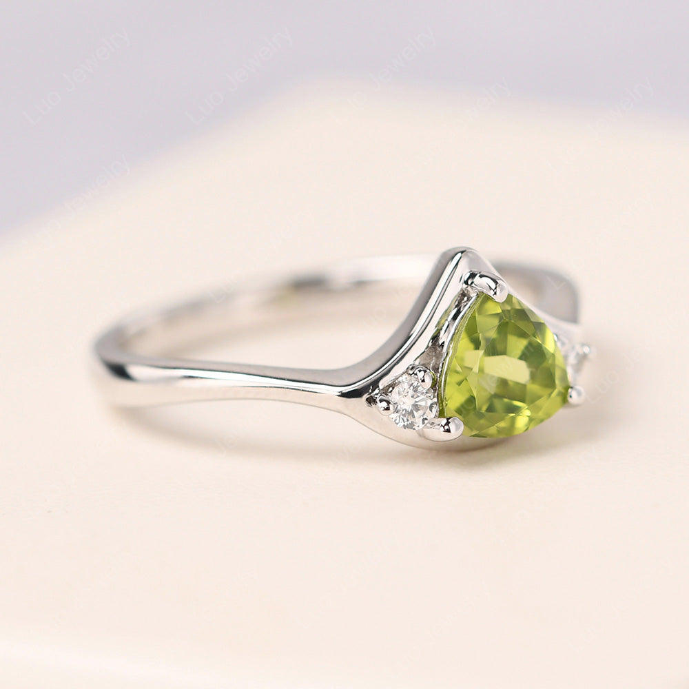 Peridot Ring Triangle Engagement Ring - LUO Jewelry