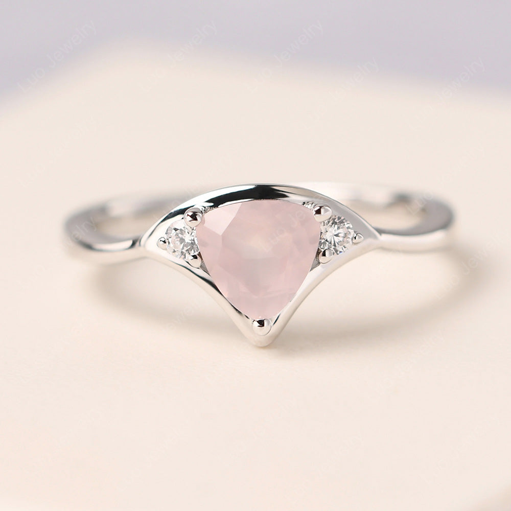 Rose Quartz Ring Triangle Engagement Ring - LUO Jewelry