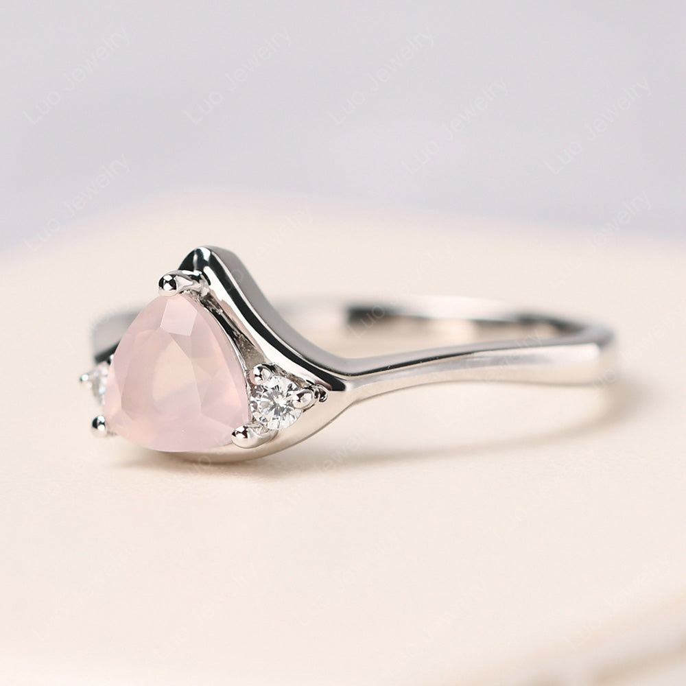 Rose Quartz Ring Triangle Engagement Ring - LUO Jewelry