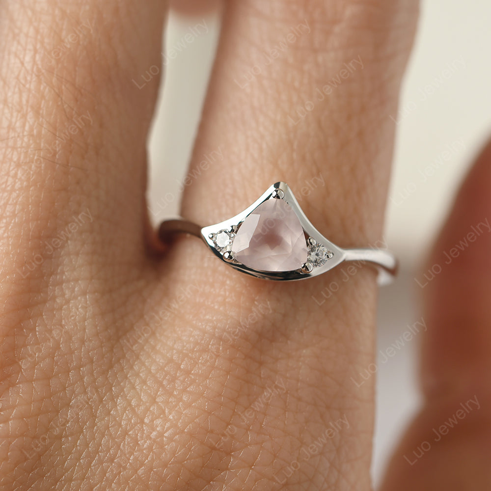 Rose Quartz Ring Triangle Engagement Ring - LUO Jewelry