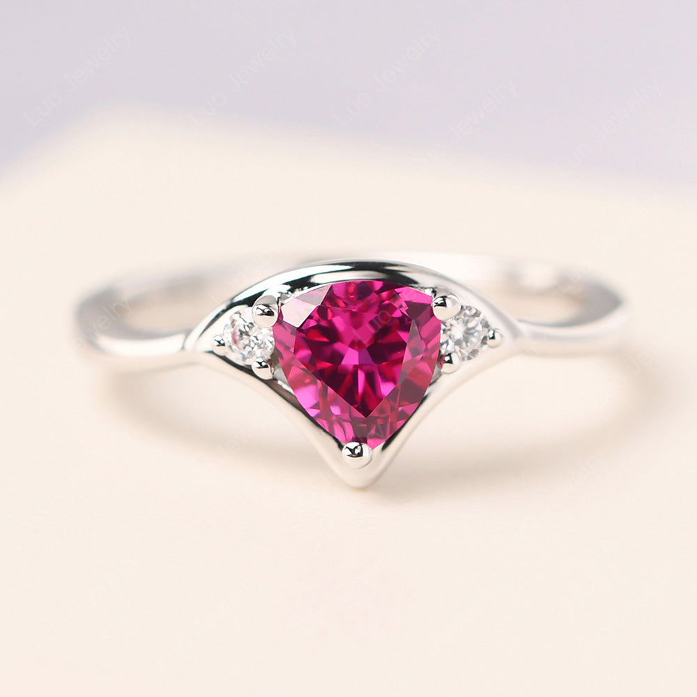 Ruby Ring Triangle Engagement Ring - LUO Jewelry