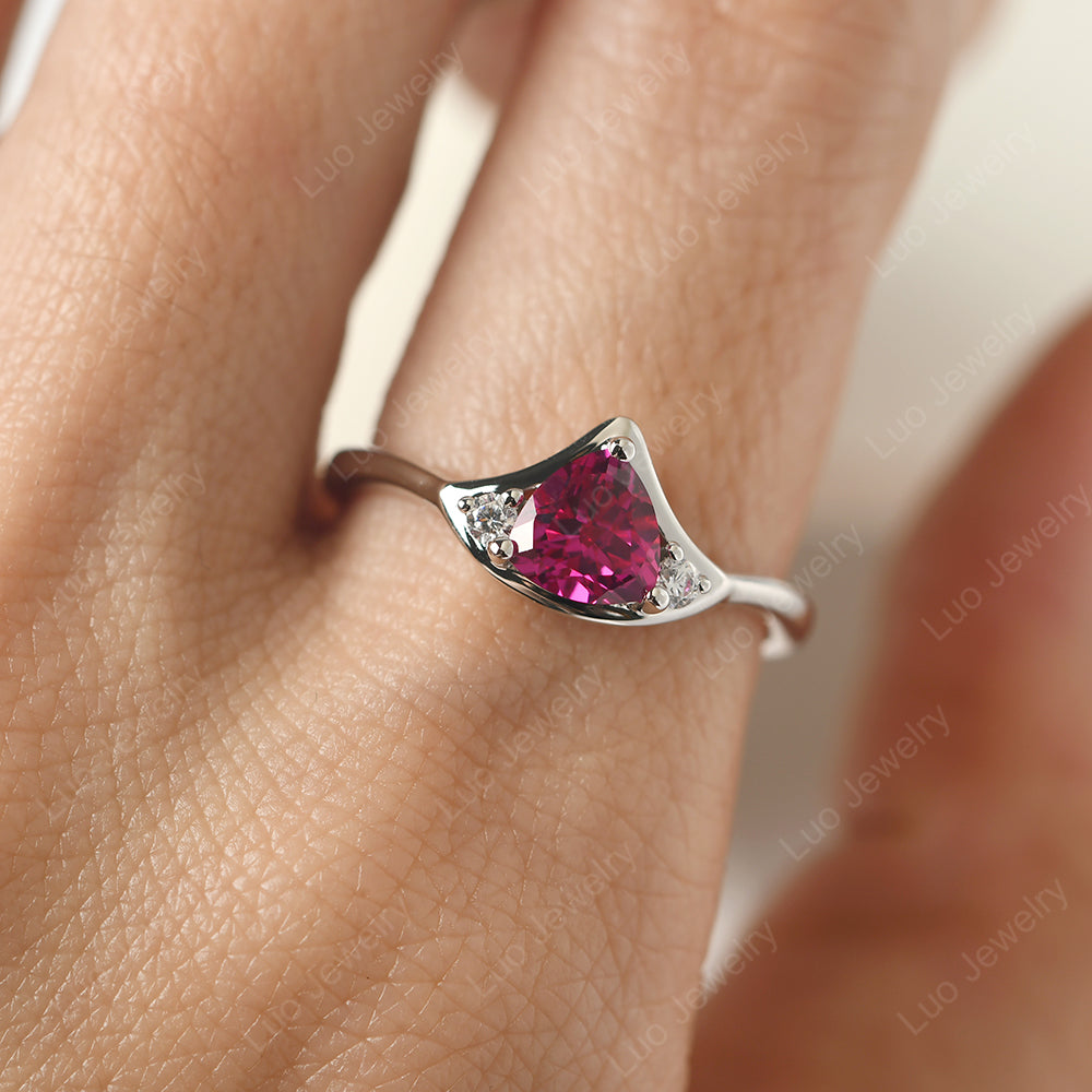 Ruby Ring Triangle Engagement Ring - LUO Jewelry