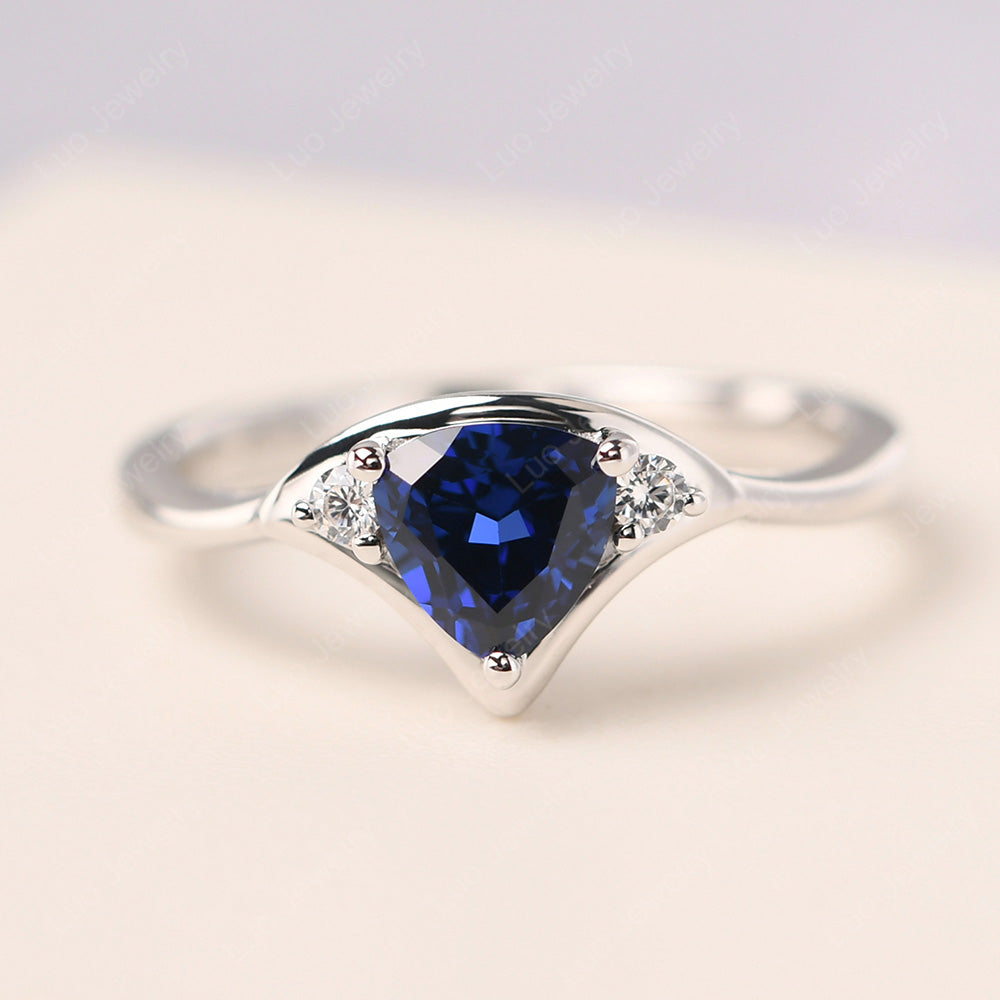 Lab Sapphire Ring Triangle Engagement Ring - LUO Jewelry