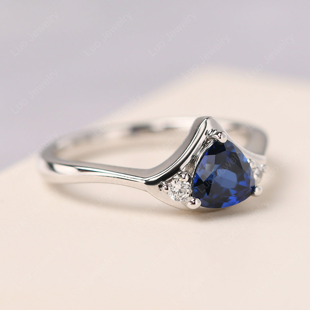 Lab Sapphire Ring Triangle Engagement Ring - LUO Jewelry