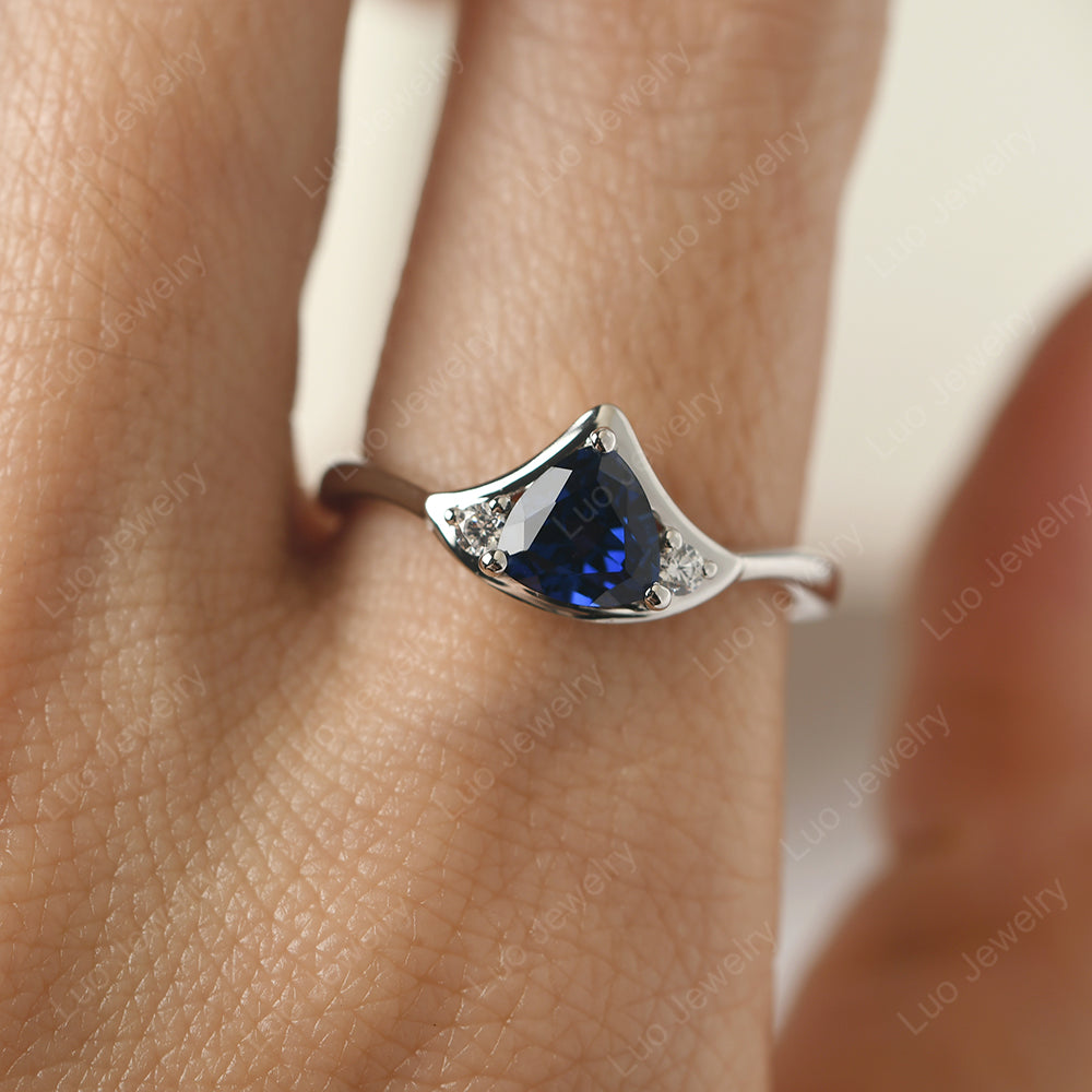 Lab Sapphire Ring Triangle Engagement Ring - LUO Jewelry