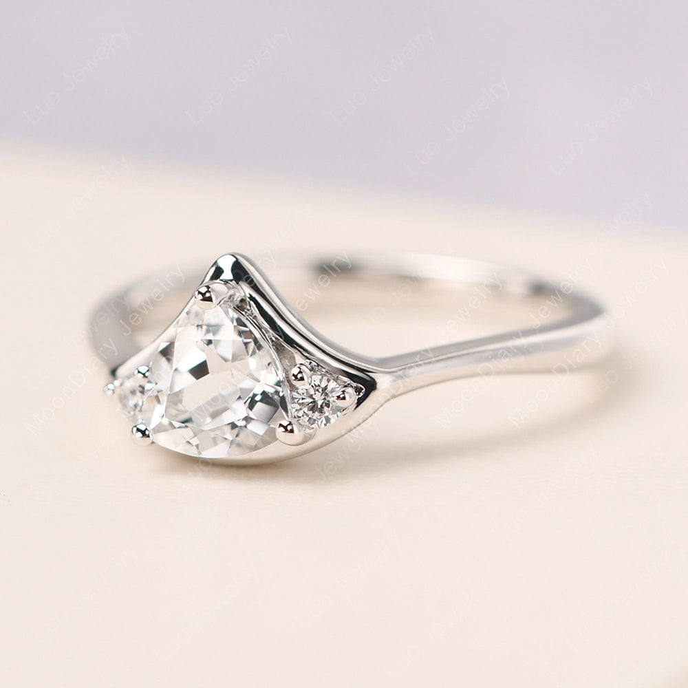 White Topaz Ring Triangle Engagement Ring - LUO Jewelry