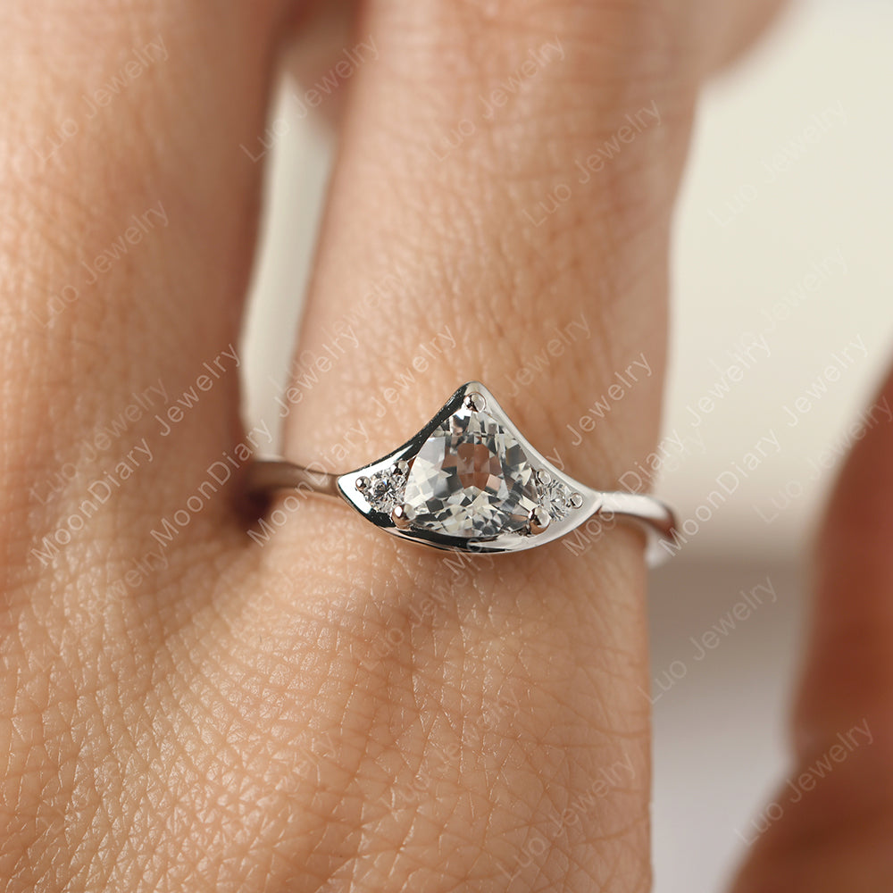 White Topaz Ring Triangle Engagement Ring - LUO Jewelry
